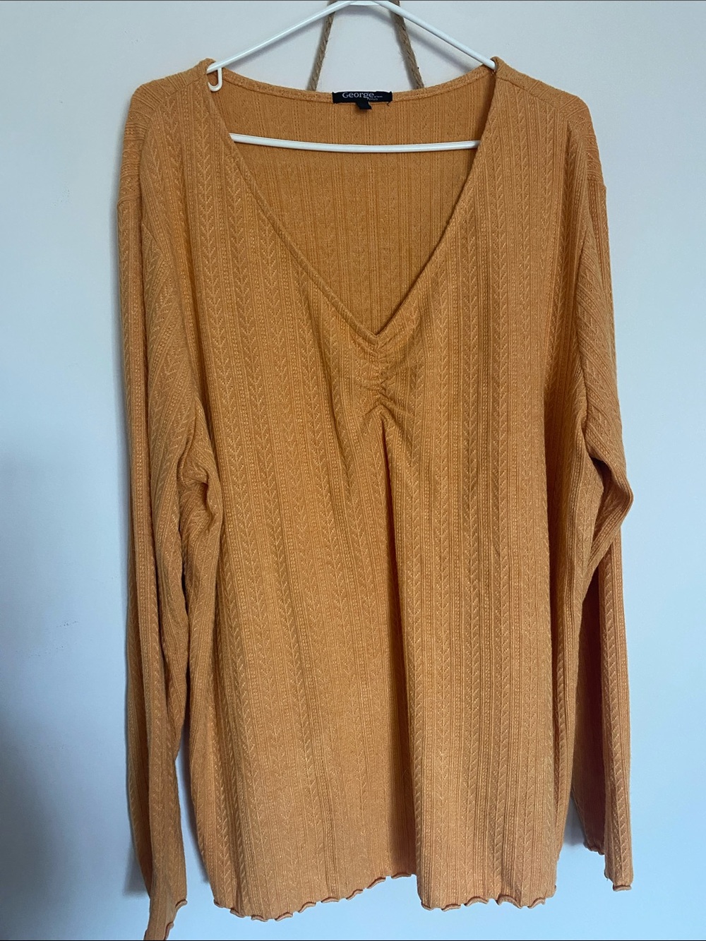 George V-Neck Textured Knit Sweater Mustard Fall Ladies Clothes